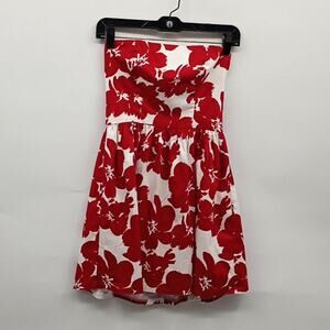 love,,,ady  Women & Junior Red & White Floral Strapless Dress Size Small